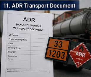 Documento di trasporto ADR per merci pericolose utilizzato per il trasporto di materiali pericolosi in Europa