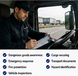 Conducente certificato ADR per merci pericolose durante l’ispezione del veicolo