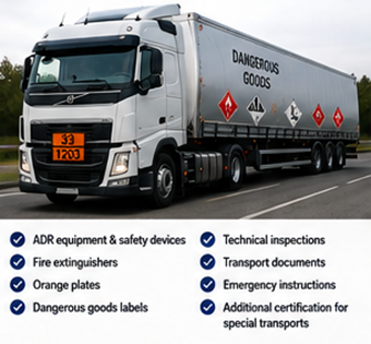 Camion pesante che trasporta merci pericolose secondo la normativa ADR in Europa