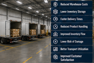 Operazione logistica di cross-docking efficiente che riduce lo stoccaggio in magazzino e i costi di trasporto