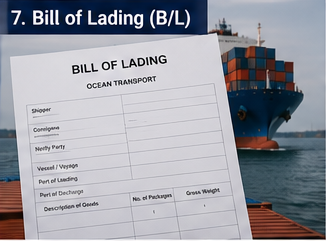 Documento Bill of Lading utilizzato nel trasporto marittimo internazionale e nelle spedizioni in container