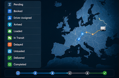 Stati di tracciamento delle spedizioni mostrati in un sistema software di trasporto logistico