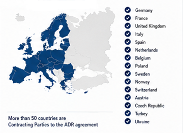Paesi europei e internazionali che applicano il regolamento ADR per il trasporto di merci pericolose