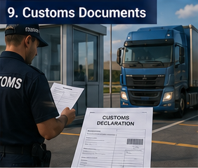 Autista di camion che presenta documenti doganali a un posto di controllo di frontiera in Europa