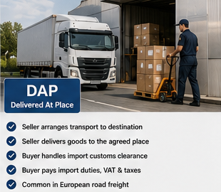 Camion che consegna la merce alla destinazione del cliente secondo i termini di spedizione DAP