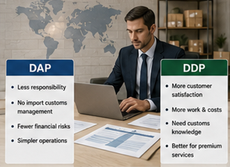 Esportatore che gestisce dogana e operazioni di logistica internazionale con accordi DDP e DAP