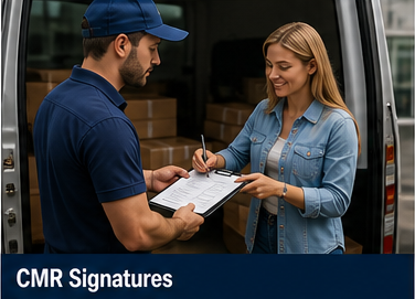Destinatario che firma il documento di trasporto come prova di consegna dopo l’arrivo della spedizione