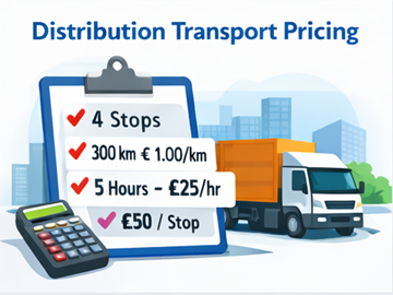 Tariffazione del trasporto di distribuzione con più fermate, distanza, ore e calcolo della tariffa per fermata su una clipboard