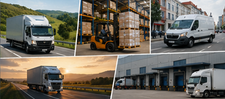 Trasporto merci nazionale con camion per consegne locali, magazzini, logistica urbana e operazioni di trasporto regionale