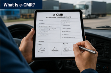 Documento CMR digitale visualizzato su tablet utilizzato dall’autista in un contesto di trasporto logistico