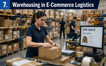 Magazzino di fulfillment e-commerce che prepara ordini online per la spedizione