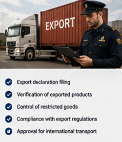 Carico in export e funzionari doganali che elaborano i documenti di spedizione internazionale