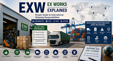Operazioni di trasporto internazionale e logistica di magazzino che spiegano i termini di spedizione EXW Ex Works nel commercio globale