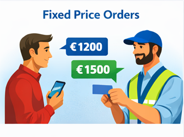 Cliente e vettore che negoziano un prezzo fisso di trasporto su app mobile e piattaforma digitale
