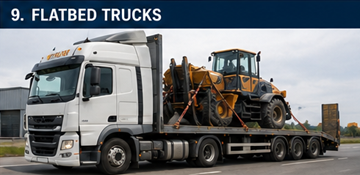 Camion pianalato che trasporta materiali da costruzione e carichi fuori sagoma