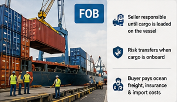 Container caricati su una nave cargo secondo i termini di spedizione FOB