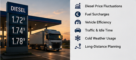 Prezzi del gasolio che influenzano le tariffe del trasporto merci e le operazioni logistiche in Europa