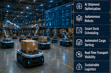 Futura struttura di cross-docking automatizzata che utilizza robotica, AI e tecnologia logistica smart