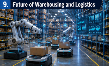 Magazzino smart con robot, automazione e tecnologia logistica digitale