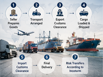 Processo di spedizione internazionale con camion, porti, dogana e operazioni di consegna in Europa