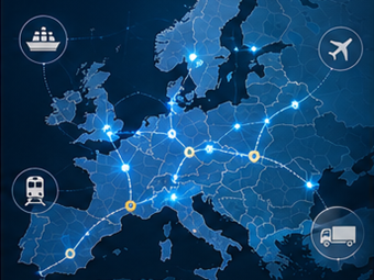 Rotte di trasporto logistico internazionale in tutta Europa con visibilità di tracciamento delle spedizioni
