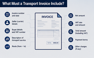 Campi di un documento di fattura, inclusi dati aziendali, partita IVA, costi di trasporto e informazioni sulla spedizione