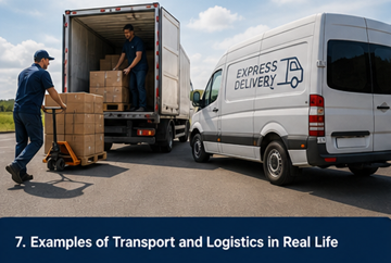 Esempi reali di logistica: camion di consegna, magazzino, spedizioni e-commerce