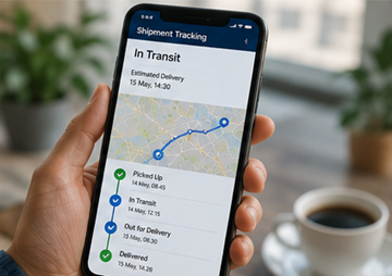 Cliente che utilizza un’app mobile di tracciamento spedizioni con aggiornamenti live sulla consegna e notifiche