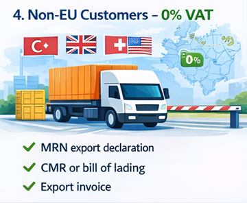 Trasporto internazionale al di fuori dell’Unione Europea che mostra IVA allo 0% per clienti business