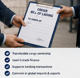 Finanza del commercio internazionale e documento Order Bill of Lading nella spedizione di merci