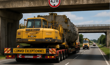 Camion per trasporto pesante che trasporta un carico fuori sagoma oltre le dimensioni stradali standard