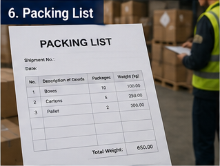 Addetto di magazzino che controlla la packing list con pallet e inventario della spedizione
