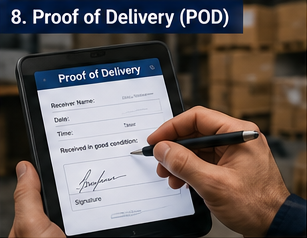 Destinatario che firma il documento di prova di consegna dopo un trasporto completato con successo