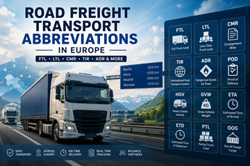 Operazioni logistiche di camion merci in Europa e abbreviazioni del trasporto su strada