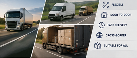 Trasporto merci su strada europeo con camion logistici su percorsi di consegna autostradali