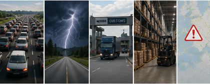 Sfide nel trasporto logistico tra cui ritardi, traffico, meteo e problemi di tracking delle spedizioni