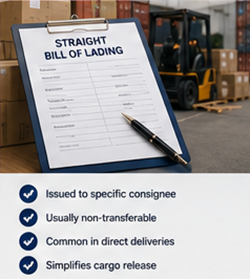 Documento Straight Bill of Lading utilizzato per la consegna diretta della merce