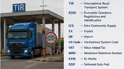 Camion per trasporto merci internazionale che utilizza il sistema di transito doganale TIR a un valico di frontiera europeo