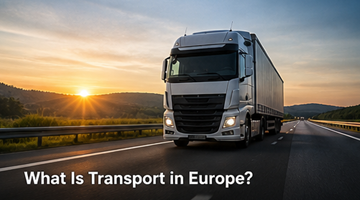 Sistema di trasporto europeo: camion, treni, navi e aerei che movimentano merci in Europa, rete logistica