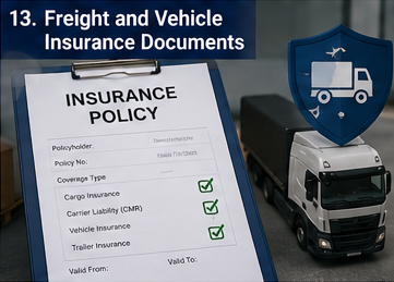 Documenti assicurativi per merce e veicoli utilizzati nel trasporto logistico per proteggere carichi, camion e vettori