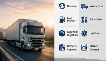 Fattori di tariffazione logistica tra cui distanza, carburante, pedaggi, carico e pianificazione del trasporto in Europa