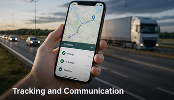 Tracciamento GPS del trasporto camion in tempo reale, piattaforma logistica, comunicazione tra autista e cliente