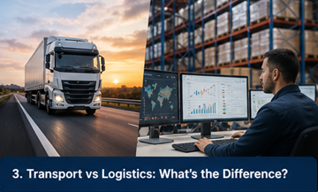 Schema comparativo che mostra la differenza tra i processi di trasporto e logistica