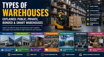 Diverse tipologie di magazzini, inclusi magazzini pubblici, privati, doganali e smart nella logistica moderna
