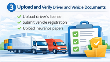 Azienda di trasporto che carica la patente dell’autista e i documenti del veicolo in formato PDF per la verifica sulla piattaforma ExusTrans