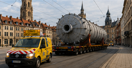 Trasporto di carichi fuori sagoma lungo strette strade di una città europea