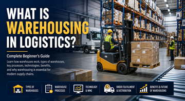 Magazzino logistico moderno con scaffalature, carrelli elevatori, pallet e addetti che gestiscono l’inventario in Europa