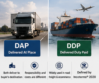 Operazioni di spedizione internazionale e logistica che spiegano i termini commerciali DDP e DAP
