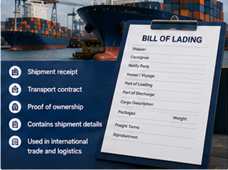 Documento di spedizione Polizza di Carico con container e operazioni logistiche