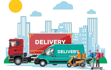 Trasporto su strada utilizzato per consegne regionali con furgoni e camion nella logistica urbana